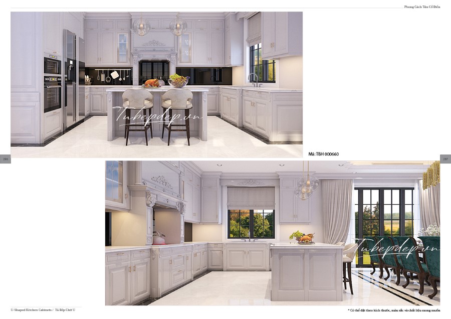 Thiết kế phòng bếp biệt thự tân cổ điển